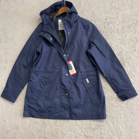 NEW Hunter Women's M Water Resistant Cotton Smock Rain Jacket Hooded Navy - Picture 3 of 13